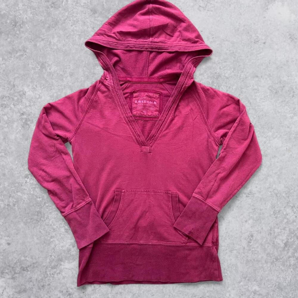 Y2 KArizona Burgundy V Neck Long Sleeve Hoodie with Pocket - M